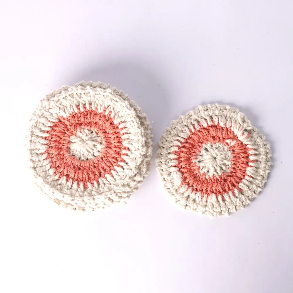 Handmade Crochet Table Coasters Set of 6 ~ Coral&Off White