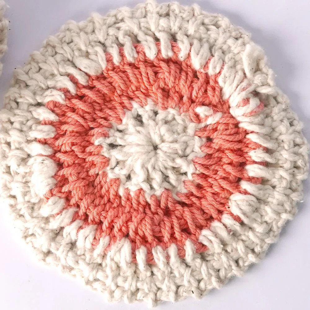 Handmade Crochet Table Coasters Set of 6 ~ Coral&Off White