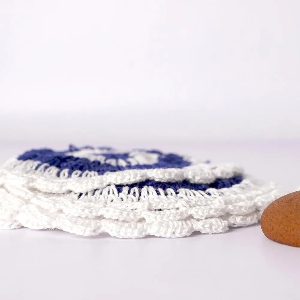 Handmade Crochet Table Coasters Set of 6 ~ Coral&Off White