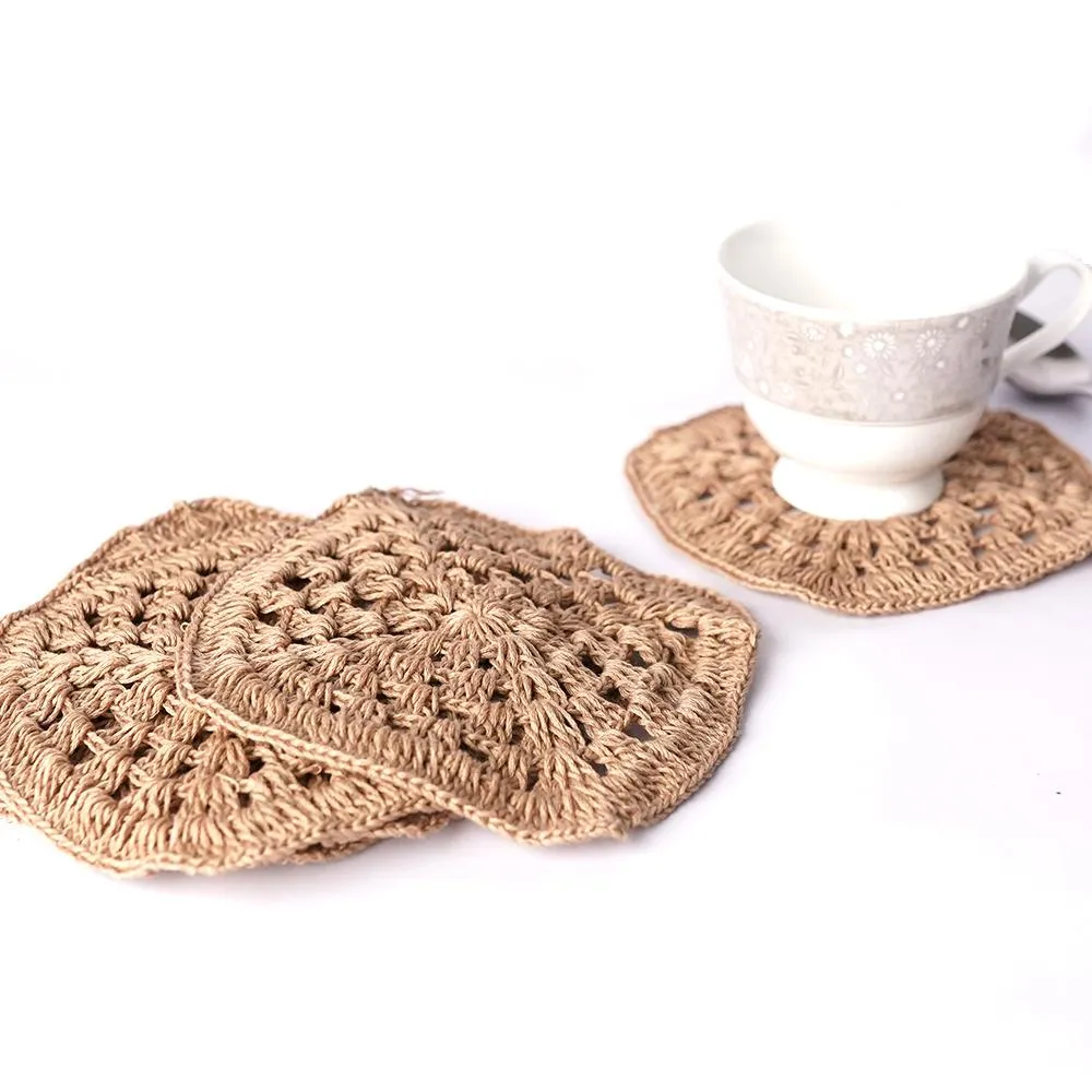 Handmade Crochet Table Coasters Set of 6 ~ Taupe
