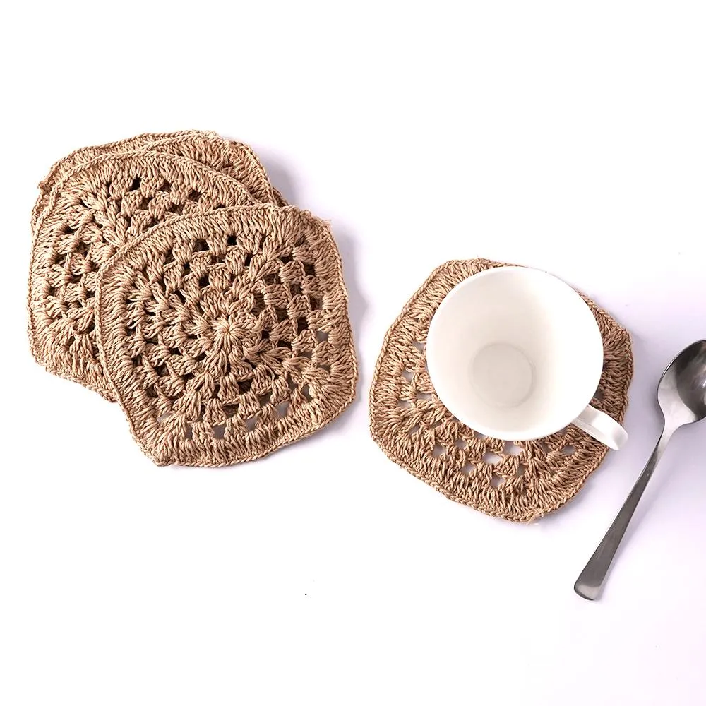 Handmade Crochet Table Coasters Set of 6 ~ Taupe
