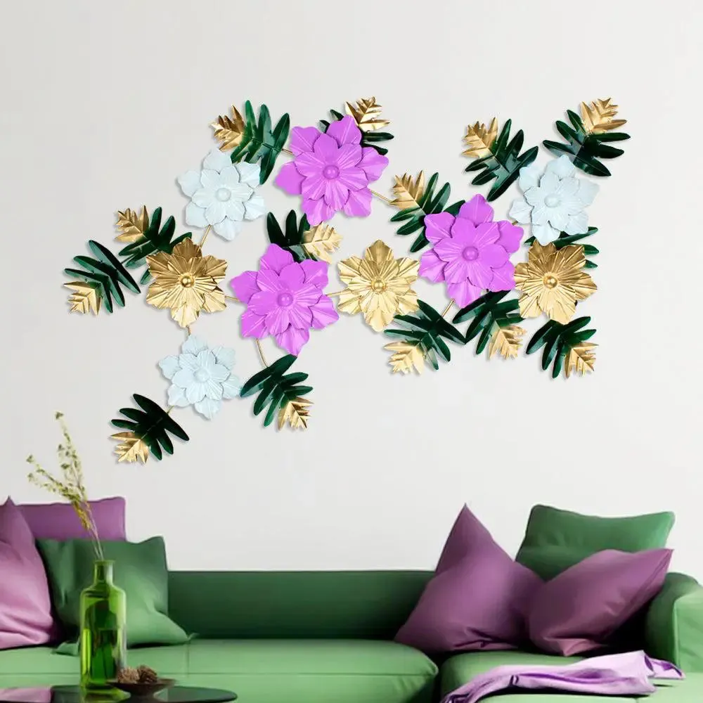 Handmade Tree Metal Wall Art for Living Room (Green & Gold)