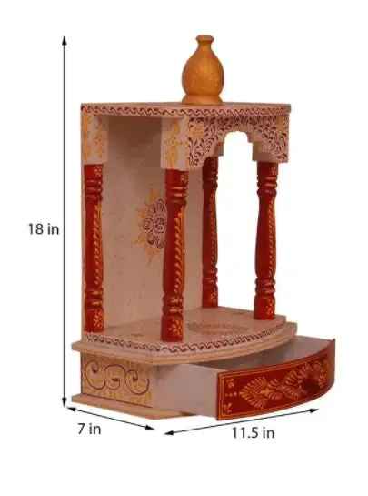Handpainted and Carved Wooden Pooja Mandir in White Colour