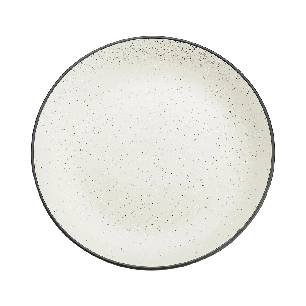 Handpainted Black Bordered Off-White Matte Ceramic Dinner Plates Set Of 2