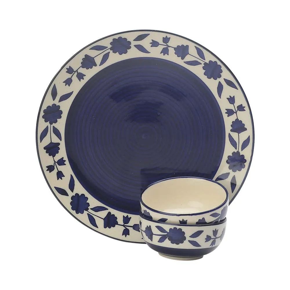 Handpainted Blue Serving Plate with Serving Bowl Dinnerware Set