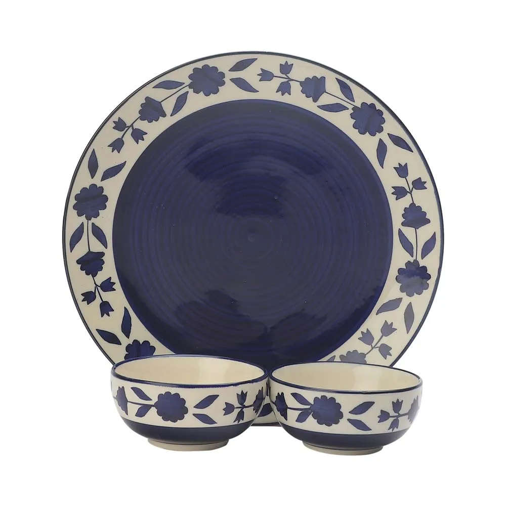 Handpainted Blue Serving Plate with Serving Bowl Dinnerware Set