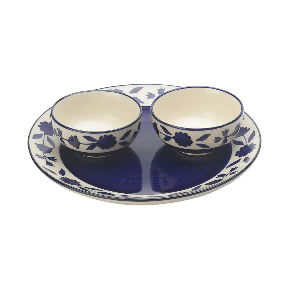 Handpainted Blue Serving Plate with Serving Bowl Dinnerware Set