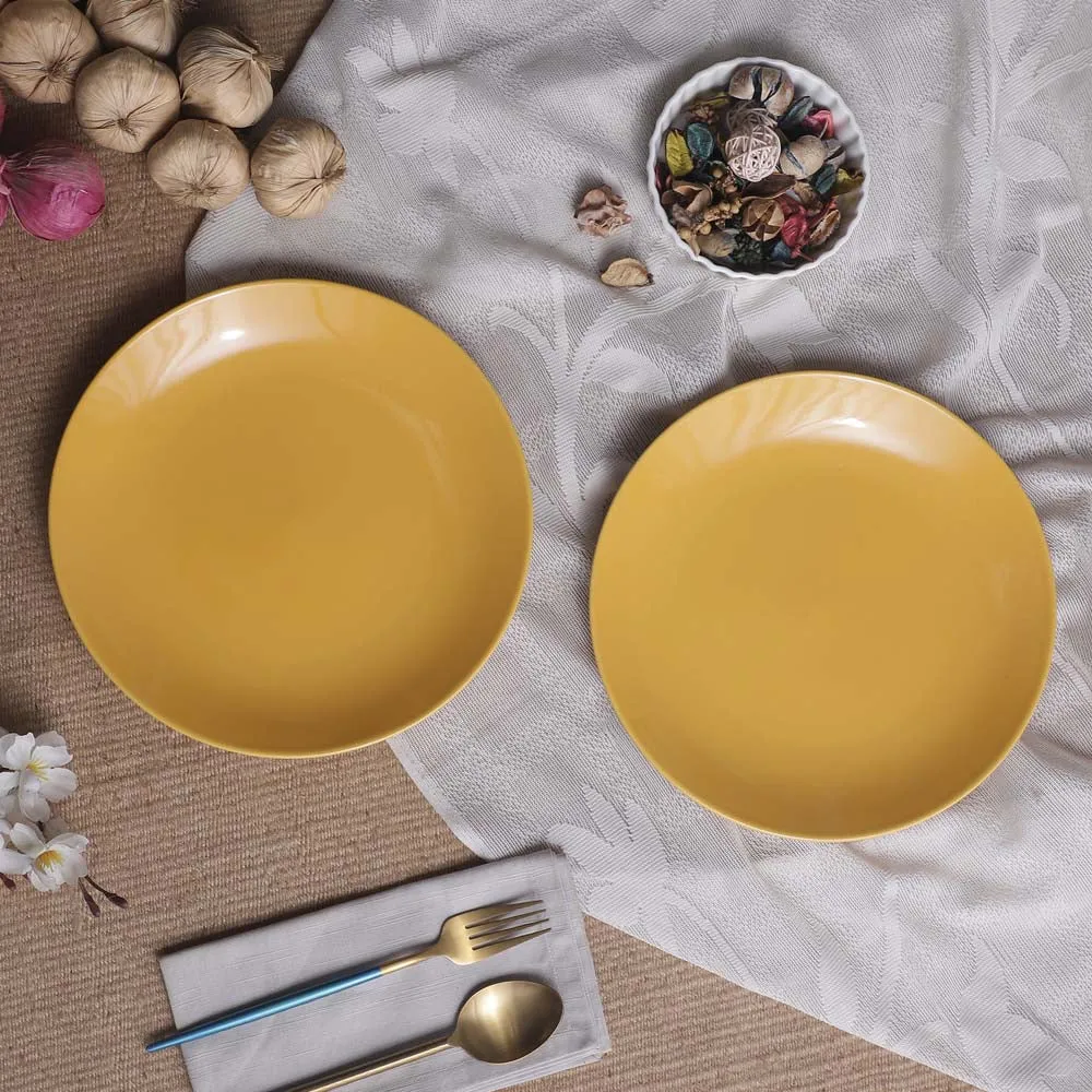 Handpainted Ceramic Yellow Dinner Plates Set Of 2