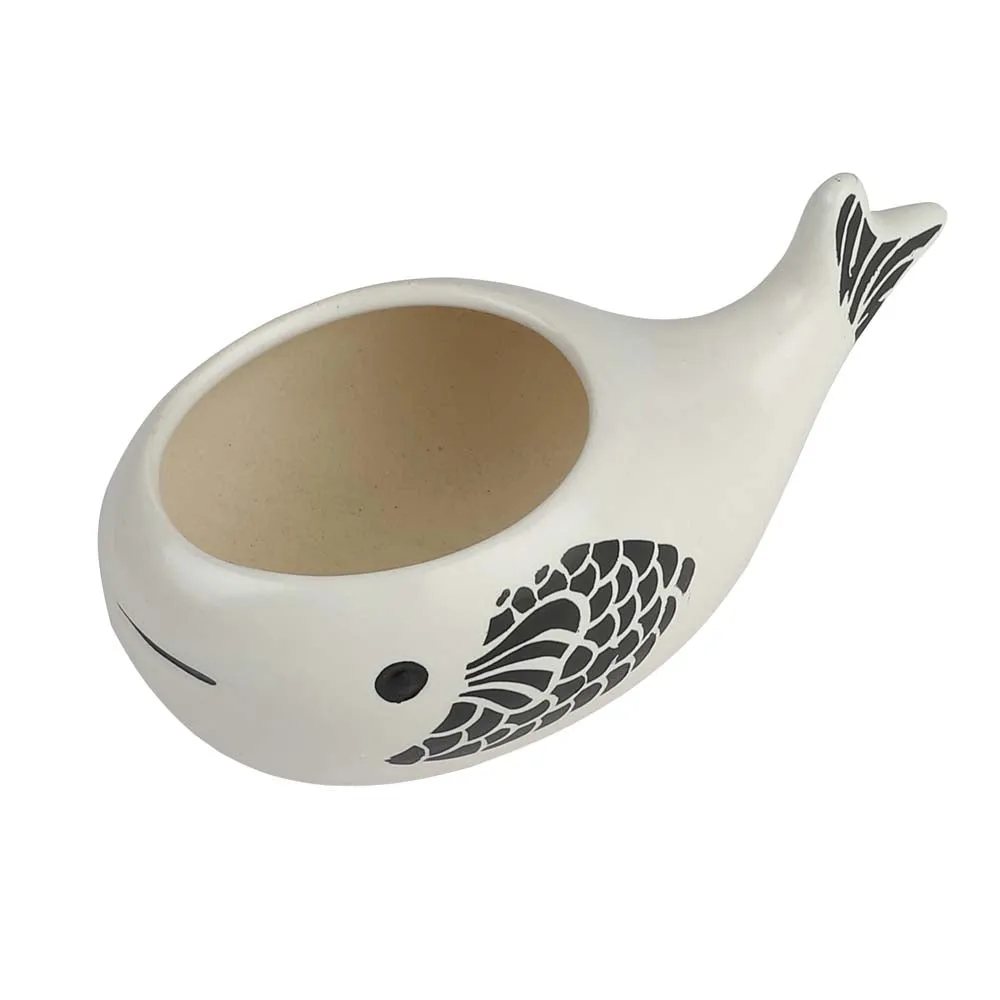 Handpainted Decorative Fish Motif Flower Pots/ Ceramic Planters Set Of 2