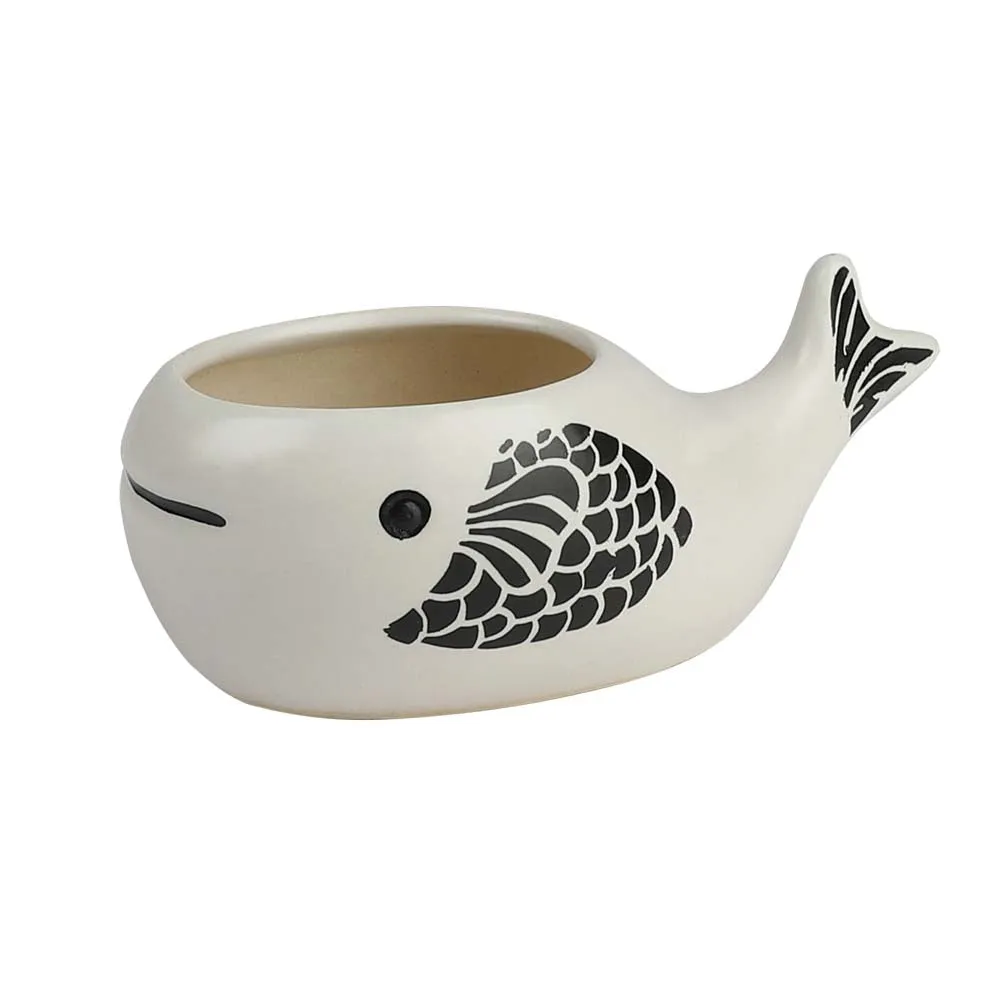 Handpainted Decorative Fish Motif Flower Pots/ Ceramic Planters Set Of 2