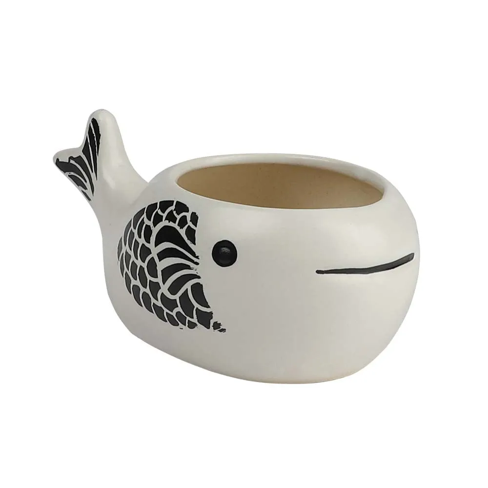 Handpainted Decorative Fish Motif Flower Pots/ Ceramic Planters Set Of 2