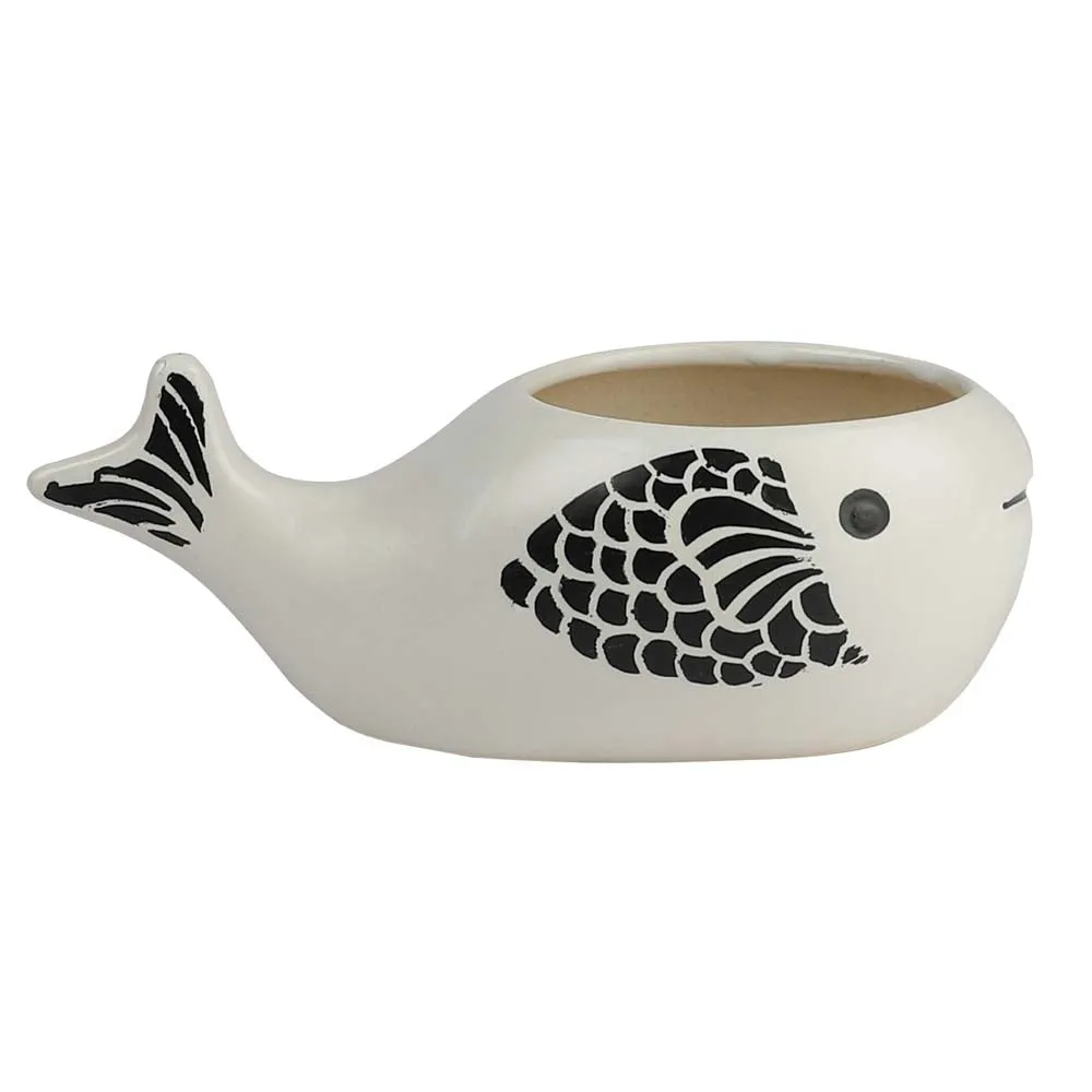 Handpainted Decorative Fish Motif Flower Pots/ Ceramic Planters Set Of 2