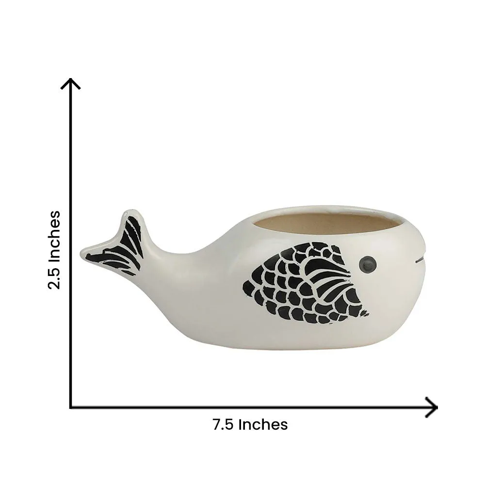 Handpainted Decorative Fish Motif Flower Pots/ Ceramic Planters Set Of 2