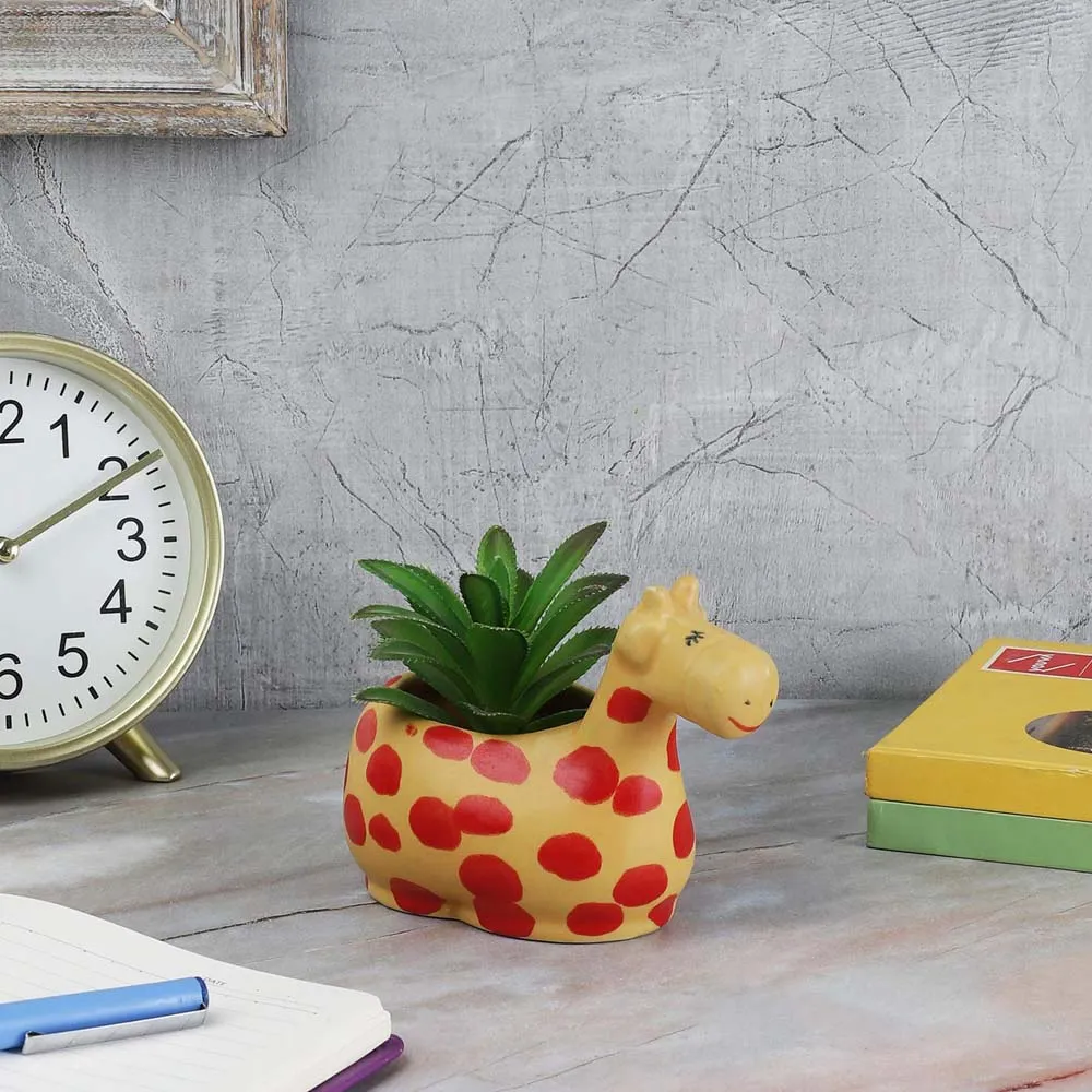 Handpainted Decorative Giraffe Motif Flower Pots/ Ceramic Planters Set Of 2