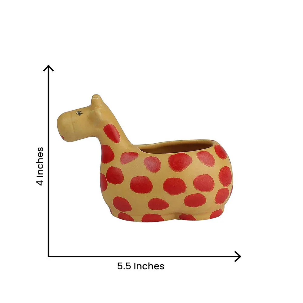 Handpainted Decorative Giraffe Motif Flower Pots/ Ceramic Planters Set Of 2