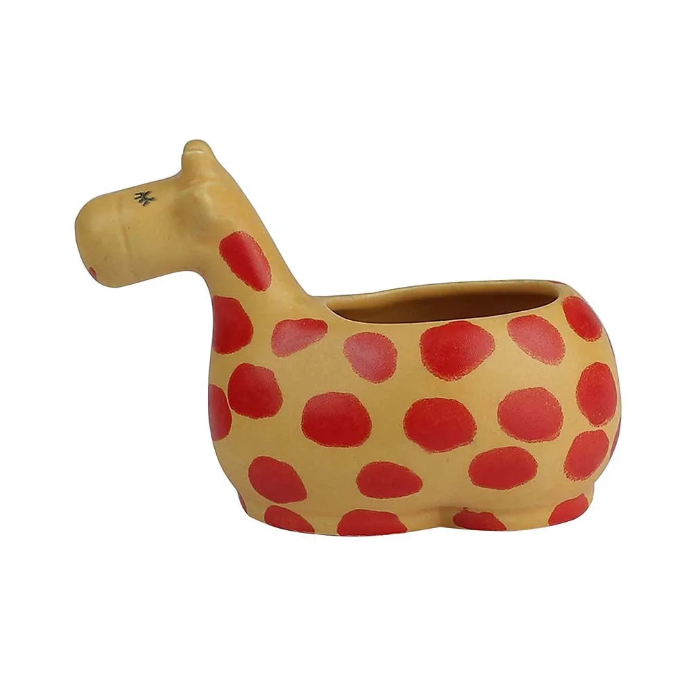 Handpainted Decorative Giraffe Motif Flower Pots/ Ceramic Planters Set Of 2