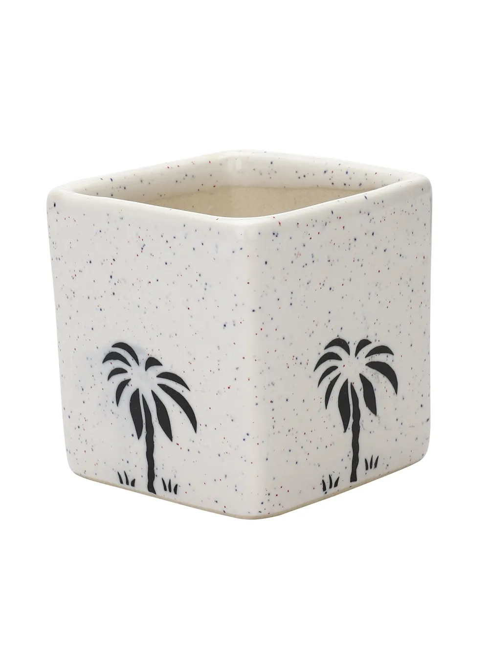 Handpainted Decorative White Cube  Flower Pots/ Ceramic Planters Set Of 2