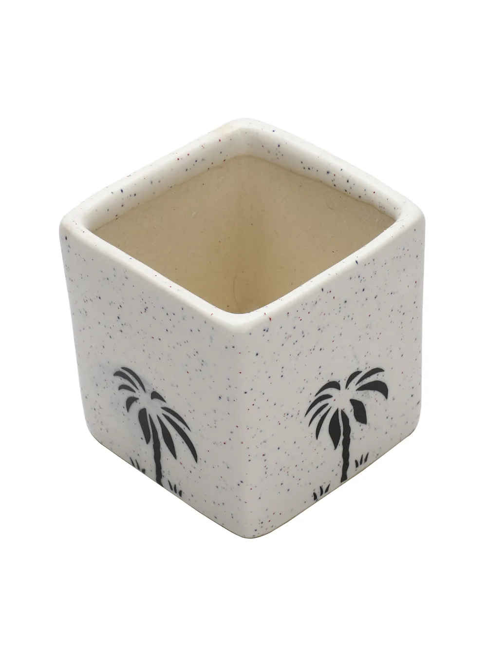 Handpainted Decorative White Cube  Flower Pots/ Ceramic Planters Set Of 2