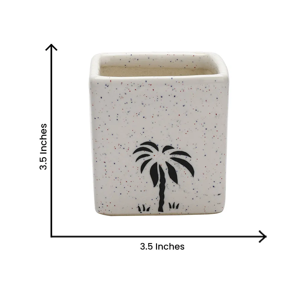 Handpainted Decorative White Cube  Flower Pots/ Ceramic Planters Set Of 2