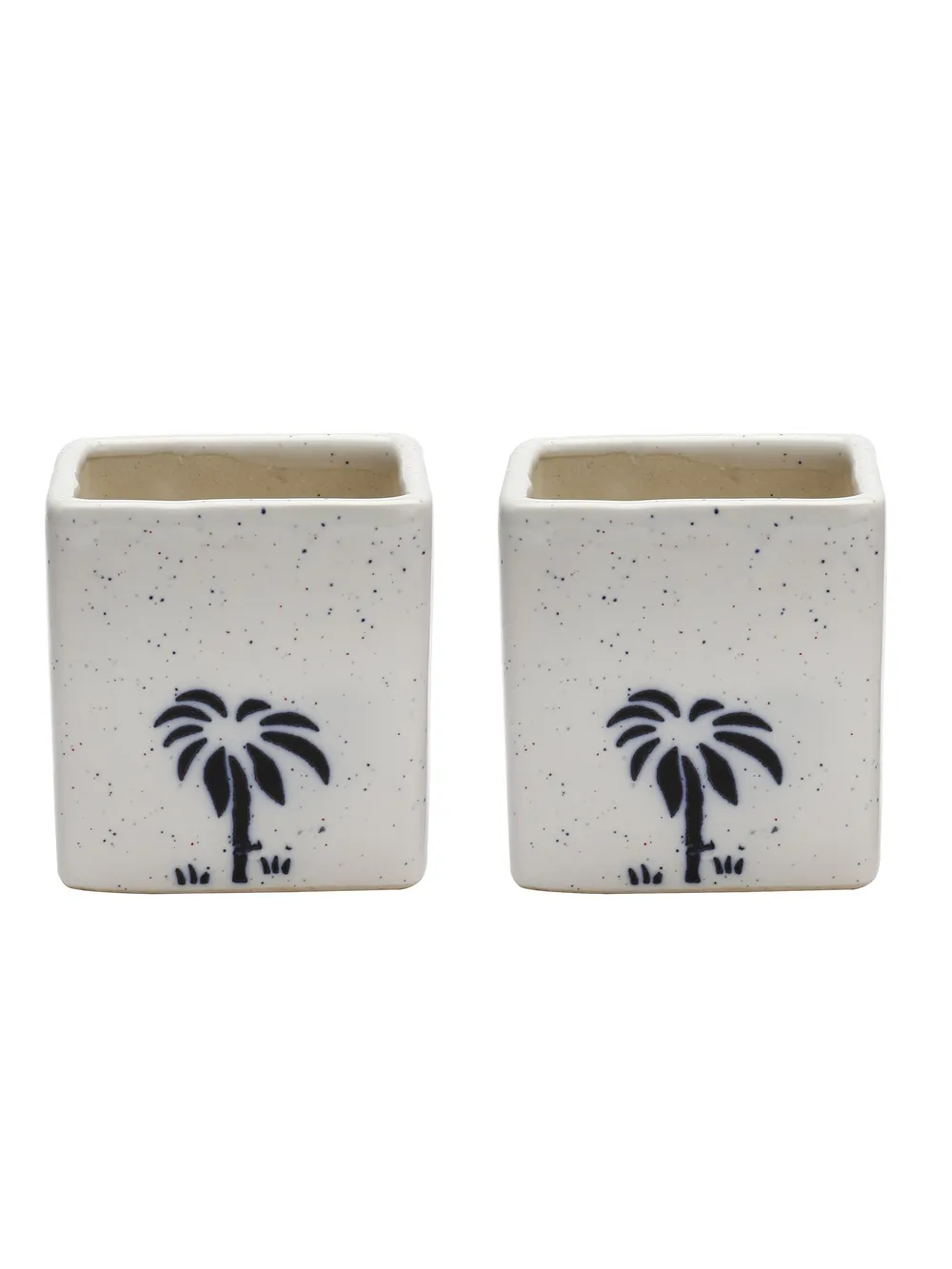 Handpainted Decorative White Cube  Flower Pots/ Ceramic Planters Set Of 2