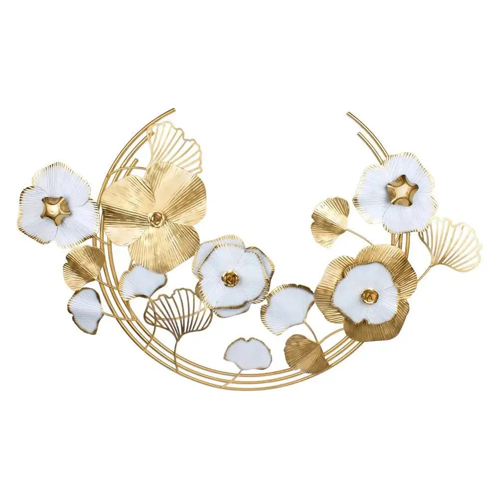 Handpainted Floral Metal Wall Art / Metal Wall Decorative Item (Pink, Gold & White)