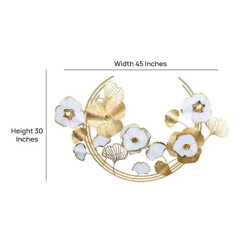 Handpainted Floral Metal Wall Art / Metal Wall Decorative Item (Pink, Gold & White)