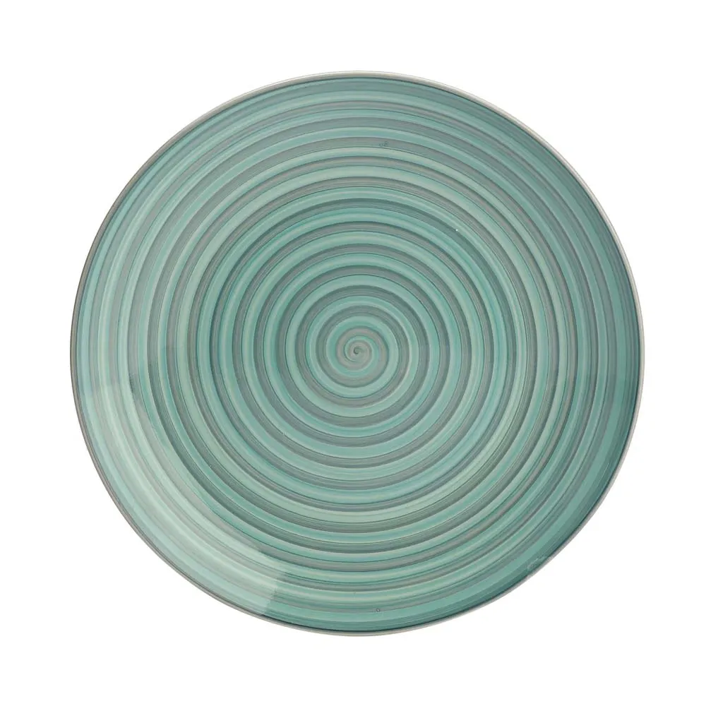 Handpainted Green Ceramic Dinner Plates Set Of 2