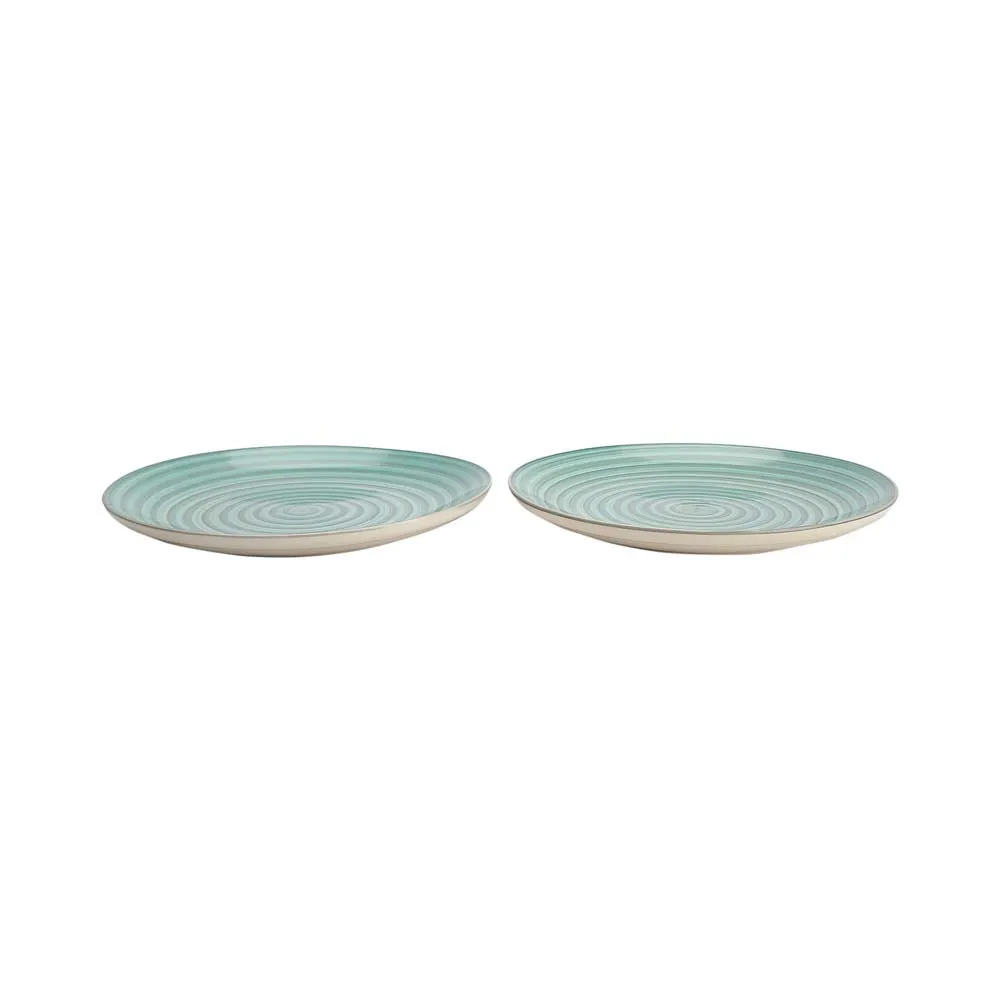 Handpainted Green Ceramic Dinner Plates Set Of 2