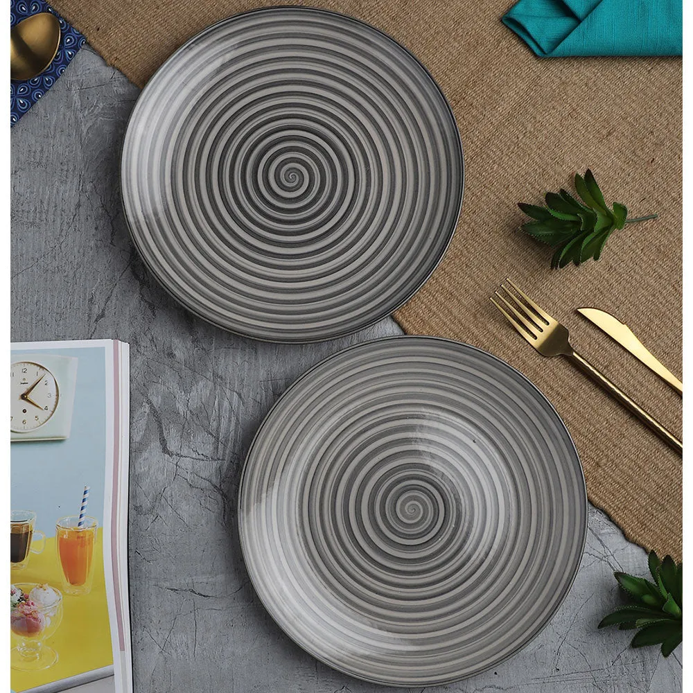 Handpainted Grey Ceramic Dinner Plates Set Of 2