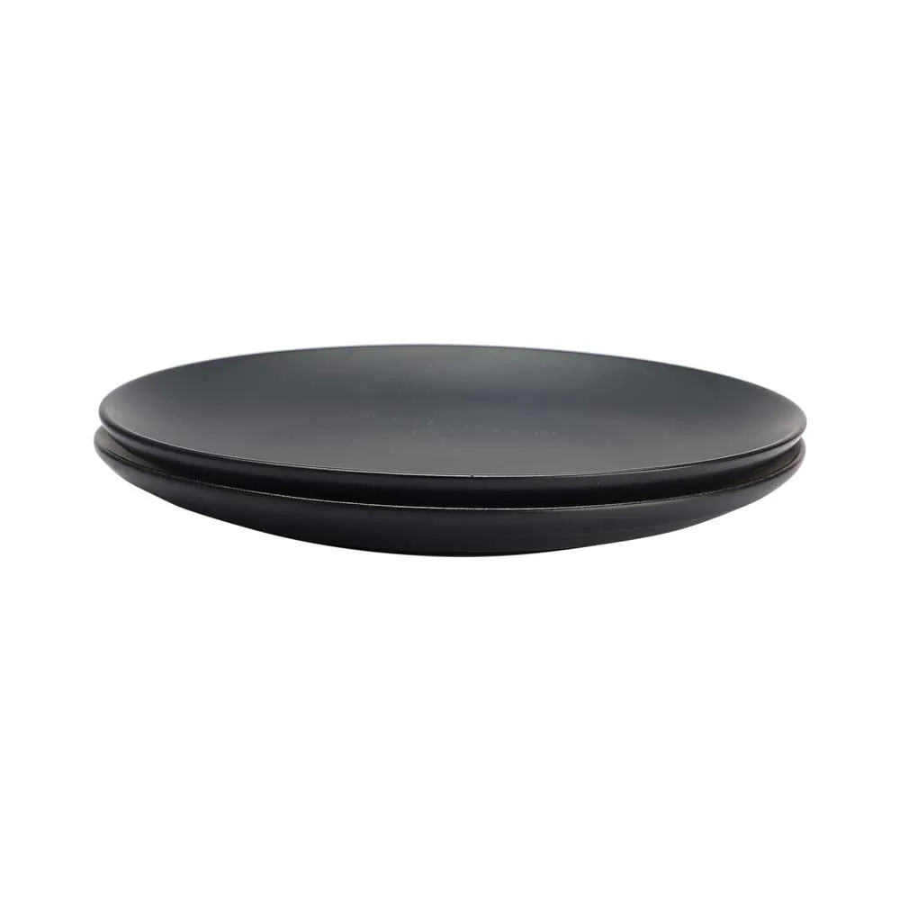 Handpainted Matte Black Ceramic Dinner Plates Set Of 2