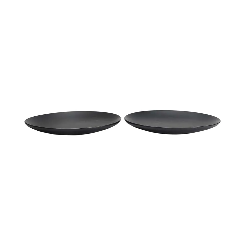 Handpainted Matte Black Ceramic Dinner Plates Set Of 2