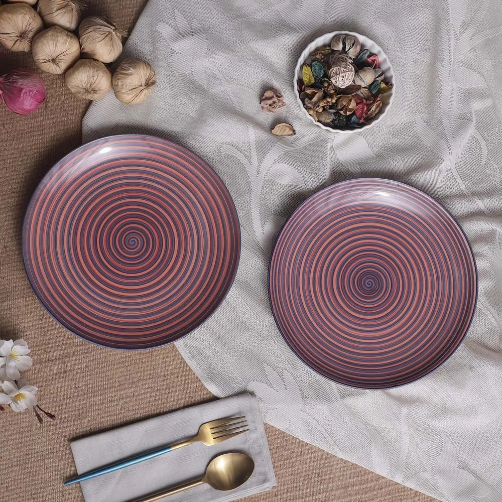 Handpainted Red Ceramic Dinner Plates Set Of 2