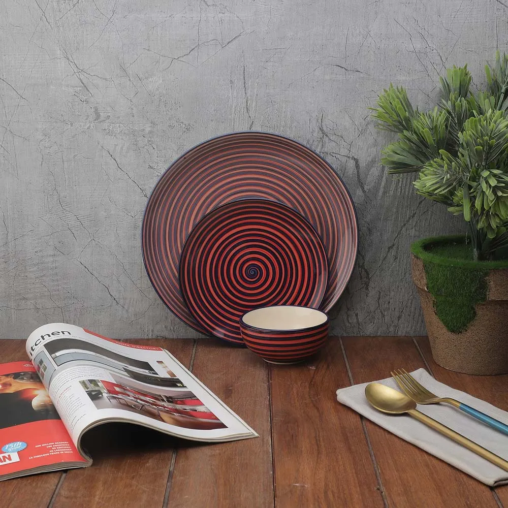 Handpainted Red Serving Plate with Serving Bowl Dinnerware Set