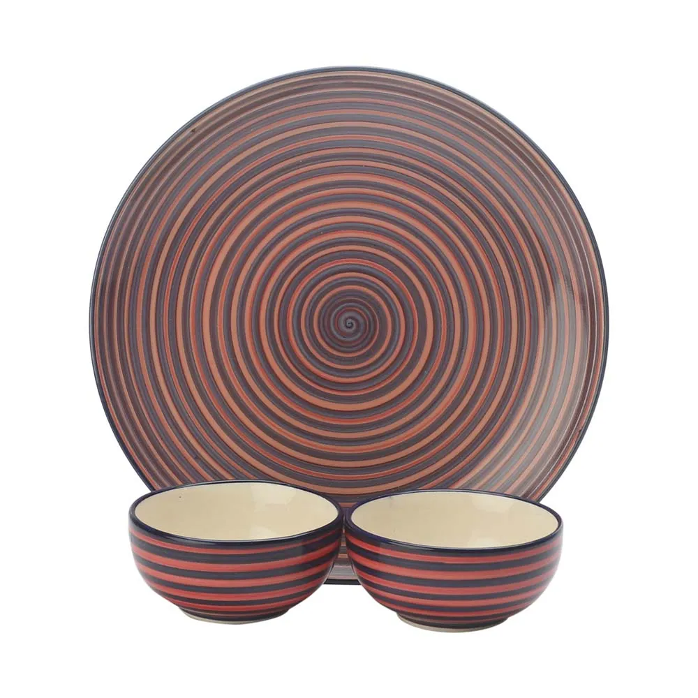 Handpainted Red Serving Plate with Serving Bowl Dinnerware Set