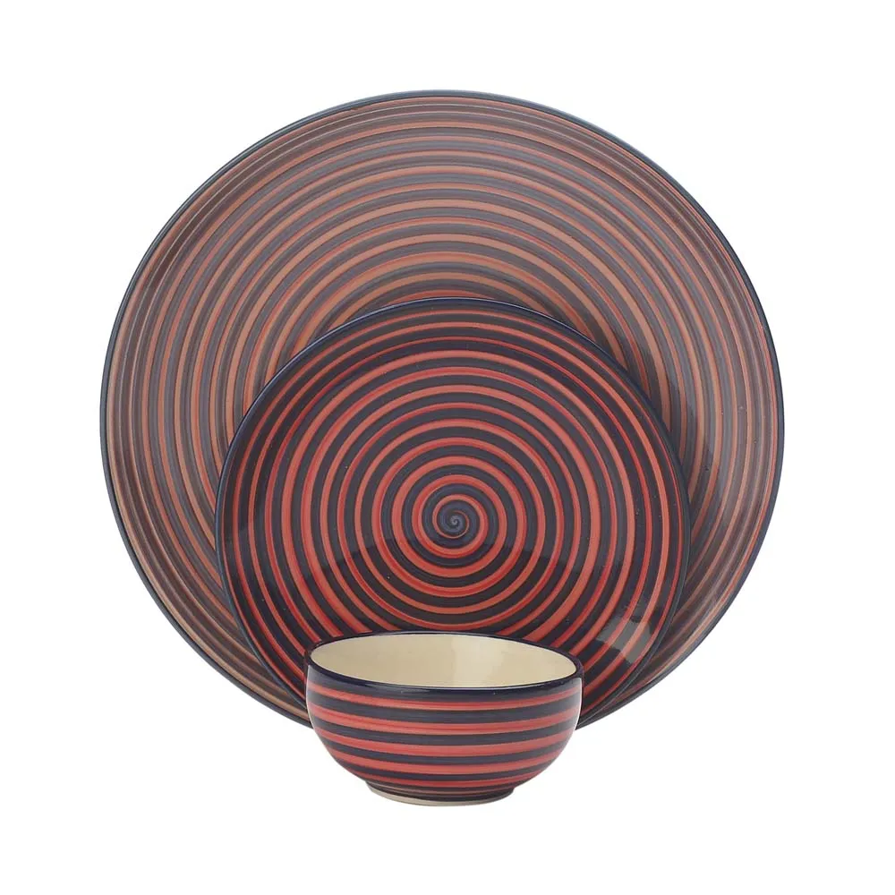 Handpainted Red Serving Plate with Serving Bowl Dinnerware Set