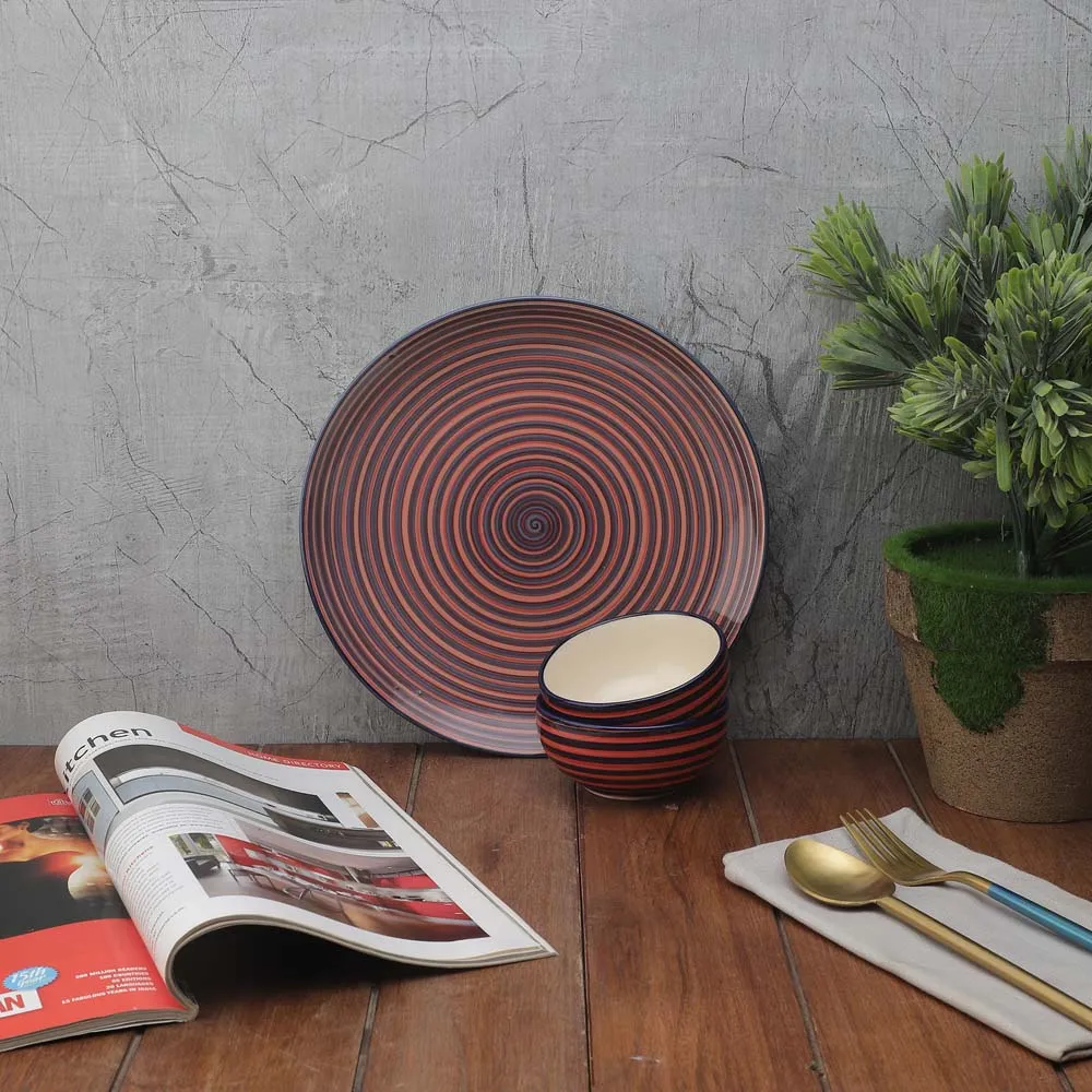 Handpainted Red Serving Plate with Serving Bowl Dinnerware Set