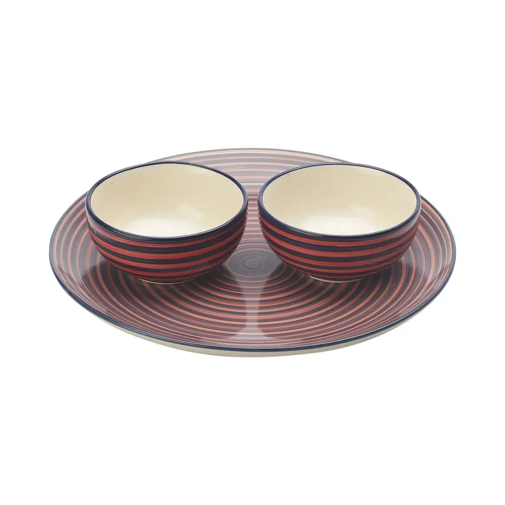 Handpainted Red Serving Plate with Serving Bowl Dinnerware Set
