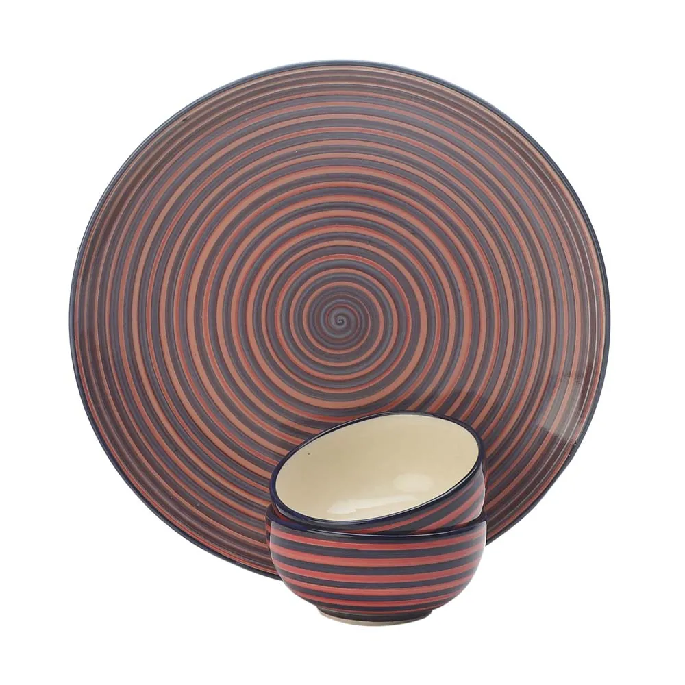 Handpainted Red Serving Plate with Serving Bowl Dinnerware Set