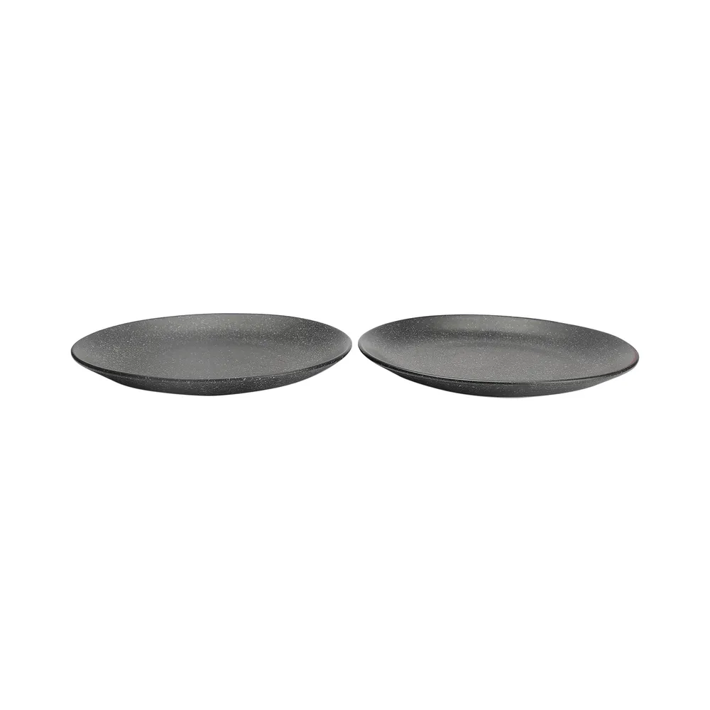Handpainted White Sprinkled Matte Black Ceramic Dinner Plates Set Of 2