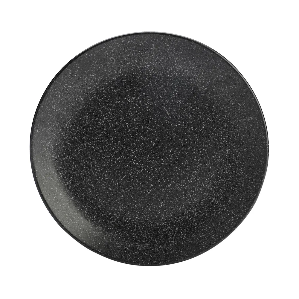 Handpainted White Sprinkled Matte Black Ceramic Dinner Plates Set Of 2
