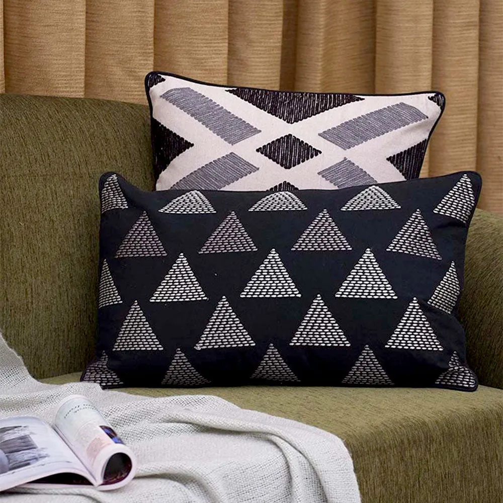 Handstitched Ethnic Motif Black & White Designer Cushion Cover Set Of 2