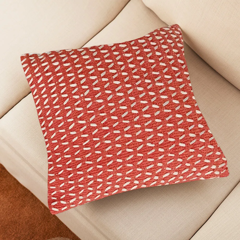 Handwoven Cotton Chindi Red Cushion Cover