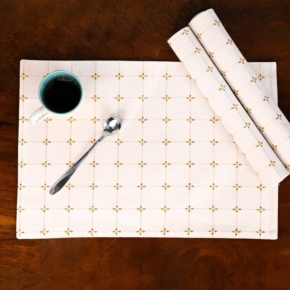 Handwoven Gold Premium Cotton Placemats Set Of 6