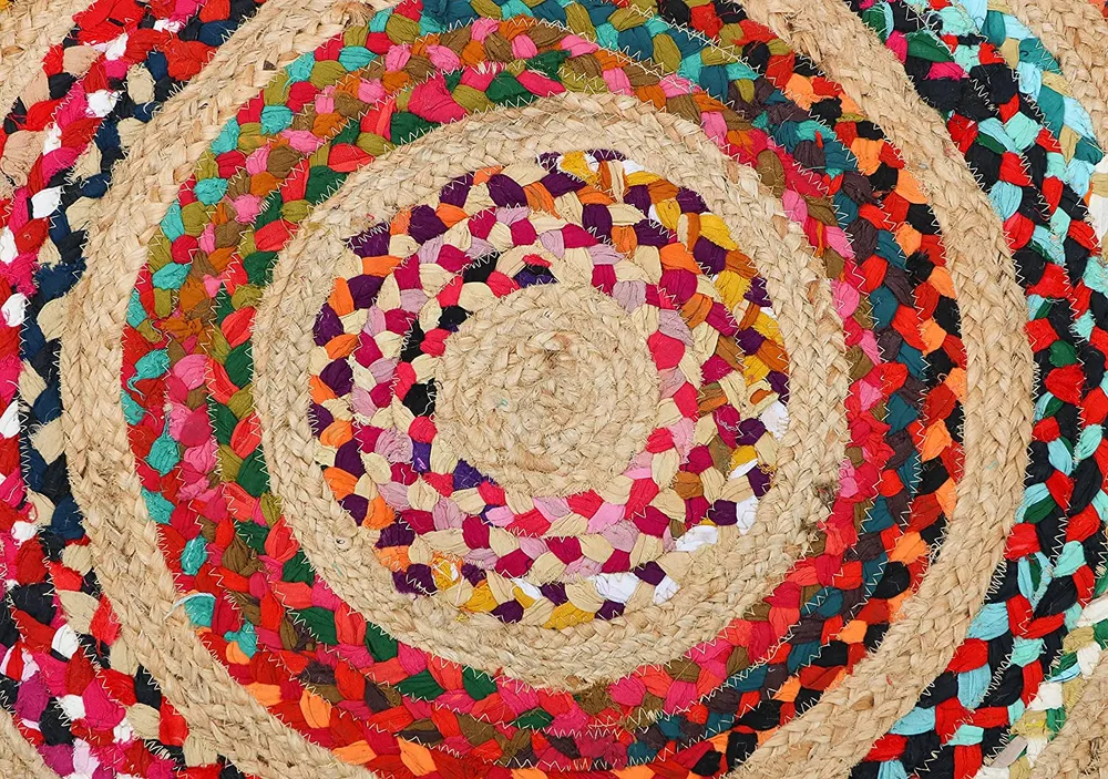 Handwoven Multicolor Designer Round Jute & Cotton Floormat