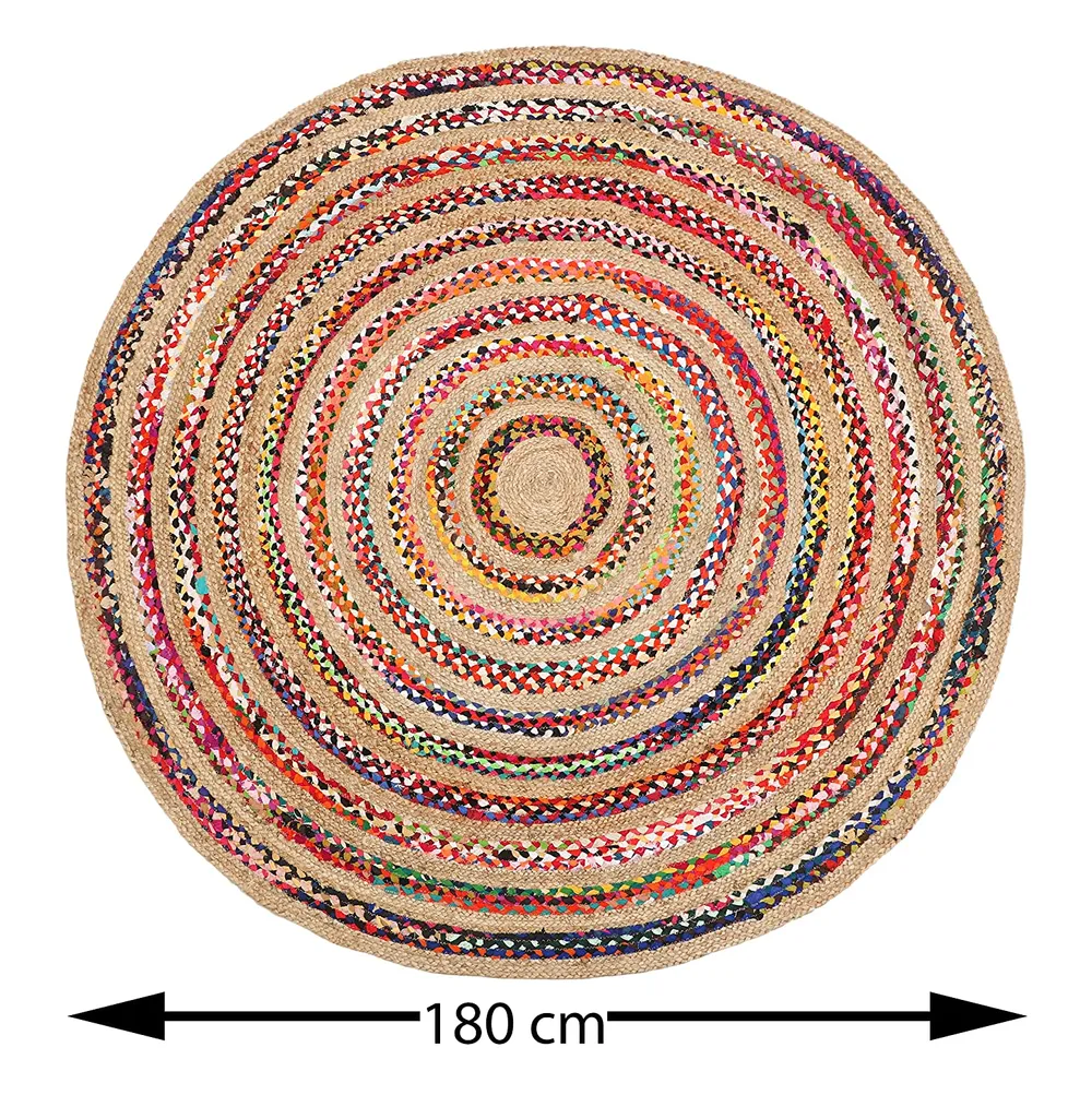 Handwoven Multicolor Designer Round Jute & Cotton Floormat