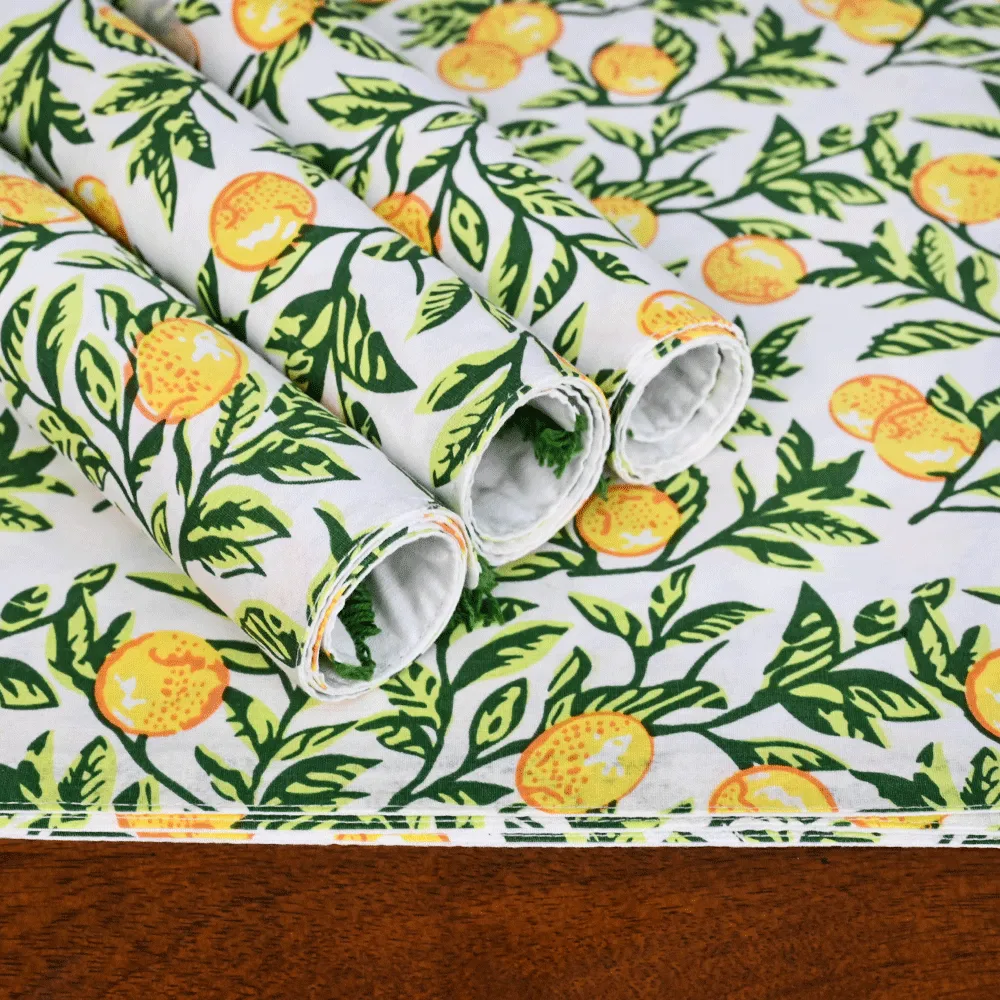 Handwoven Printed Lemon Premium Cotton Placemats Set Of 6