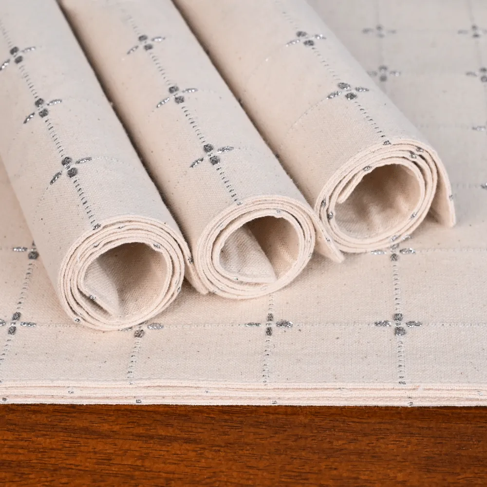 Handwoven Silver Premium Cotton Placemats Set Of 6