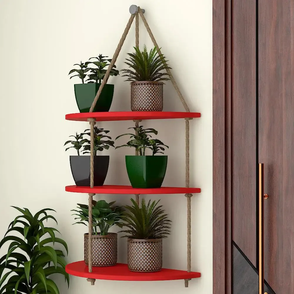 Hanging Wall Shelves with Rope - Planter Wooden Shelf