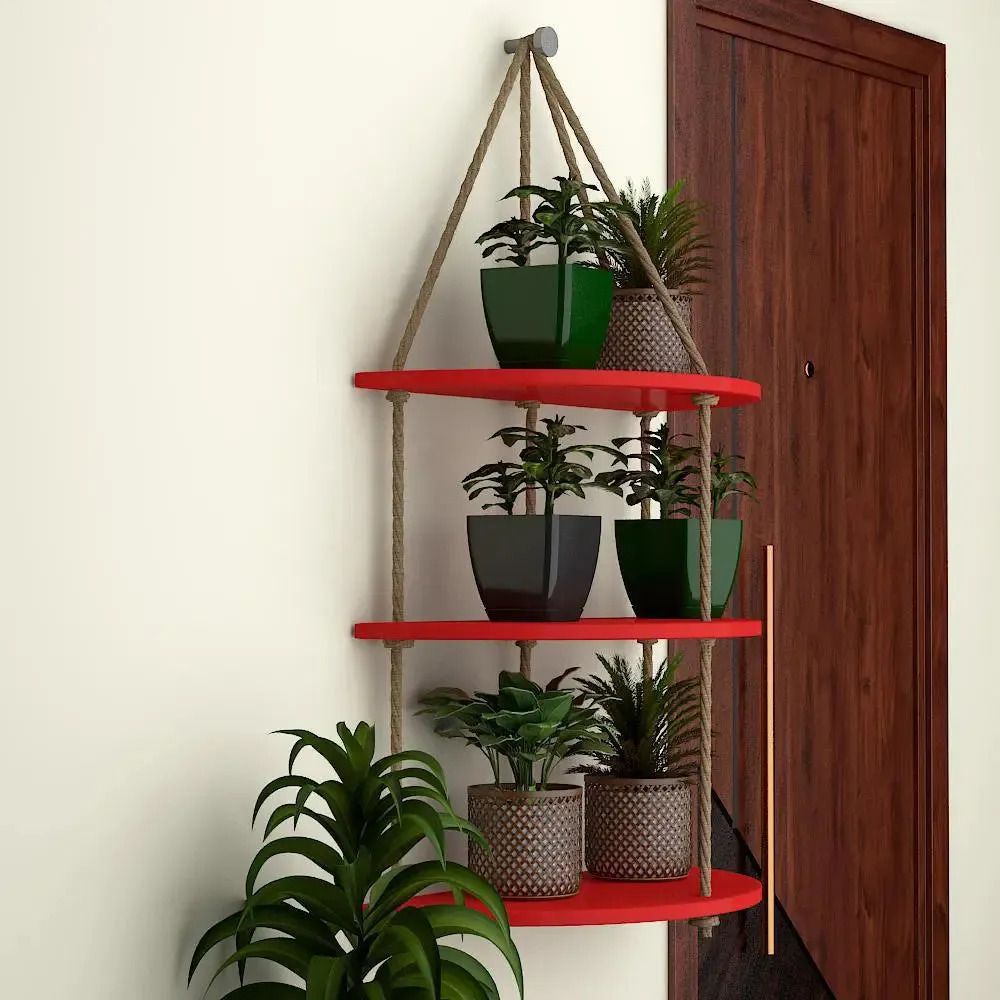 Hanging Wall Shelves with Rope - Planter Wooden Shelf