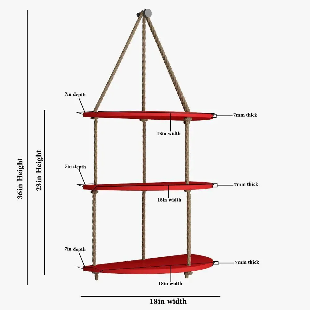 Hanging Wall Shelves with Rope - Planter Wooden Shelf